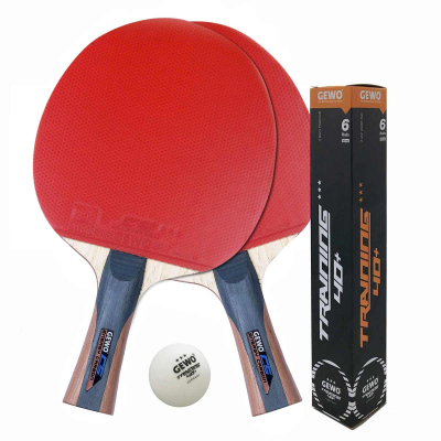 GEWO Spar-Set: 2 x Schläger CS Energy Carbon+ 1 x 3-Stern Trainingsball 6-er Packung