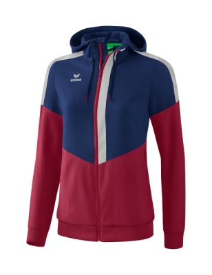 ERIMA Damen Squad Tracktop Jacke mit Kapuze new navy/bordeaux/silver grey