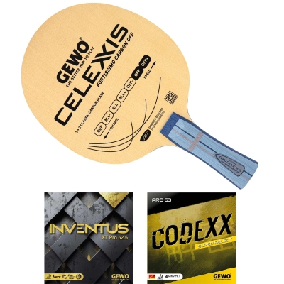 GEWO Schl?ger: Holz Celexxis Fortissimo Carbon OFF mit Inventus XT Pro 52.5 + Codexx Pro 53 konkav