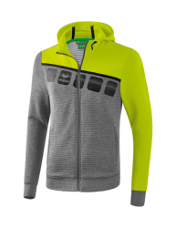 ERIMA 5-C Trainingsjacke mit Kapuze grau melange/lime pop/schwarz