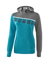 ERIMA Damen 5-C Kapuzensweat oriental blue melange/grau melange/weiß