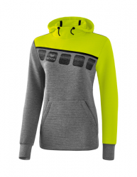 ERIMA Damen 5-C Kapuzensweat grau melange/lime pop/schwarz