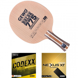 GEWO Schläger: Holz Balsa Carbon 775 mit Codexx Pro53 SupSelect + Nexxus XT Pro50 Hard